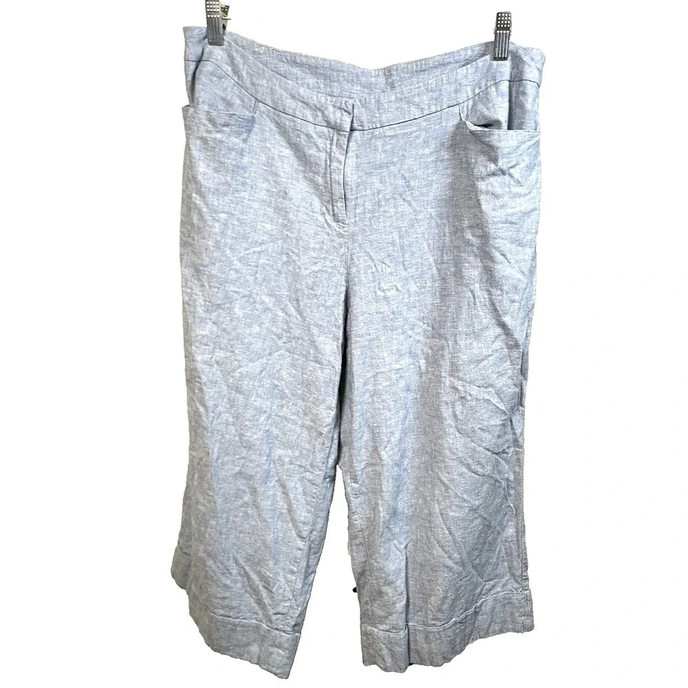 Lane Bryant linen pants‎ 14 Blue wide leg causal coastal beach lounge comfort